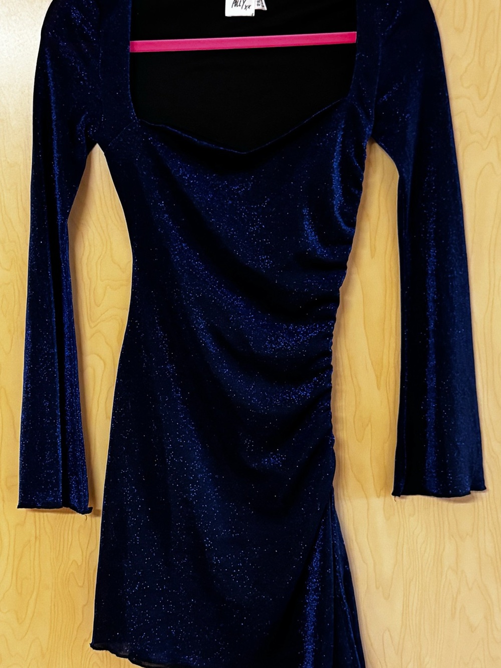 Princess Polly Navy Sparkle Long Sleeve Ruched Dress